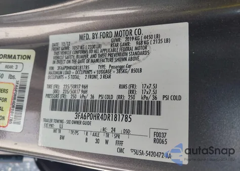 2013 Ford Fusion Se из США, поврежденный, VIN 3FA6P0HR4DR181785